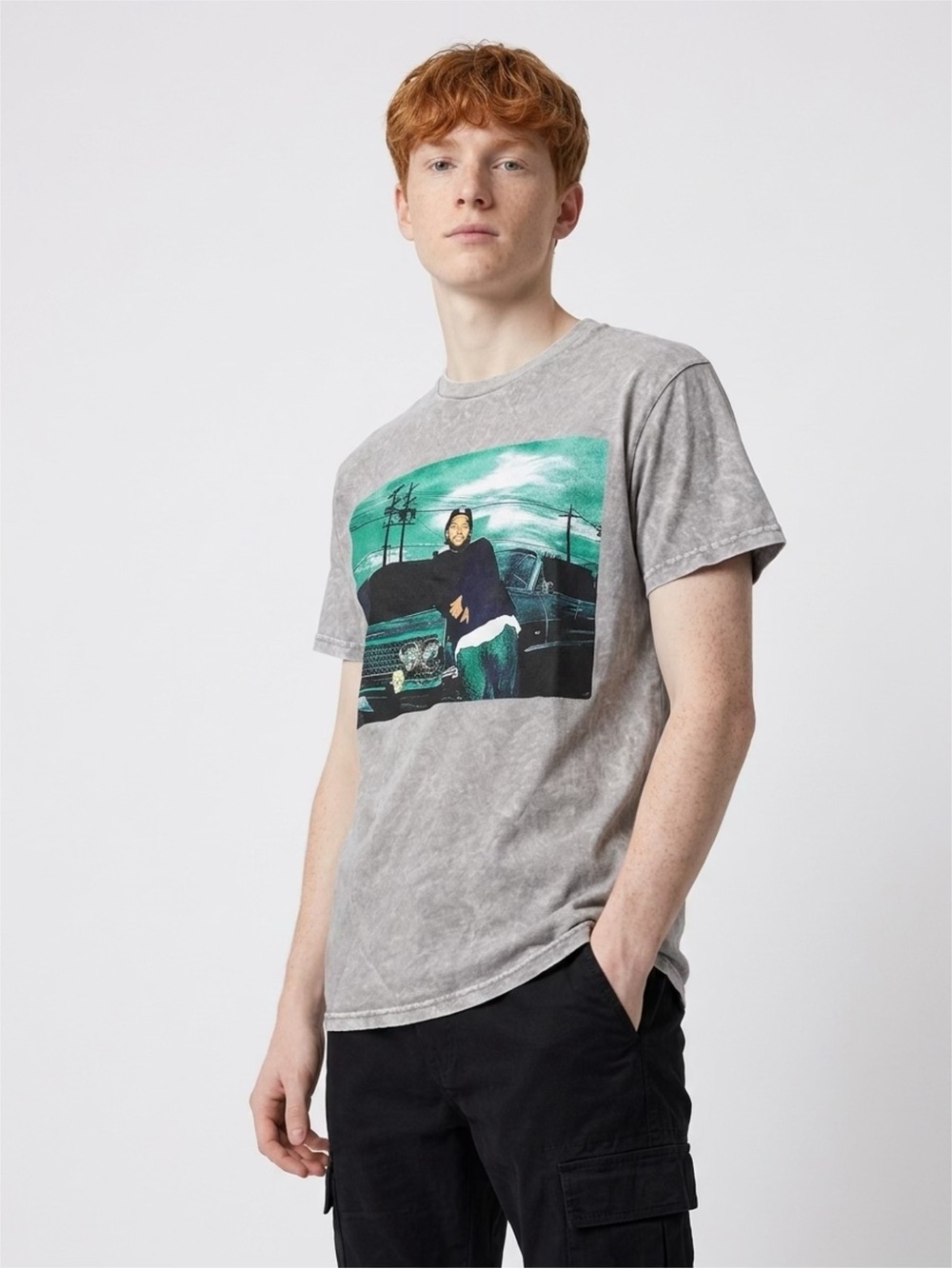 Ice Cube Graphic Mineral-Wash Crewneck T-Shirt